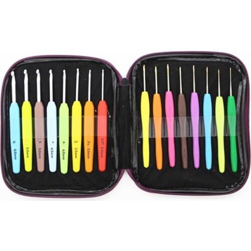 1Set(16PCs) 2.5-6/1.0-2.75mm TPR Handle Aluminum Crochet Hooks Multicolor Knitting Needles Kit Hand Sewing Free Shipping