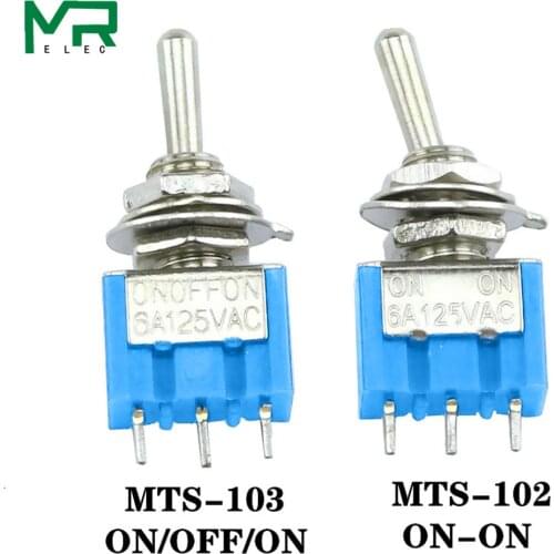 10 Pcs Toggle Switch MTS-103 ON/OFF/ON PDT MTS-102 ON//ON 3 Pin 6A 125VAC/3A 250VAC Mini Switch Lever Switch Light blue
