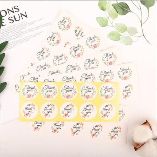 1000pcs/lot Wholesale Round thank you flower grass Handmade Paper Stickers Sealing Label For Gifts Girls Flowers Stickers 2.5CM