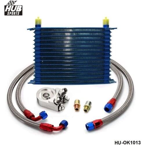 15 ROW AN-10AN UNIVERSAL ENGINE OIL COOLER KIT + ALUMINUM HOSE END KIT HU-OK1013