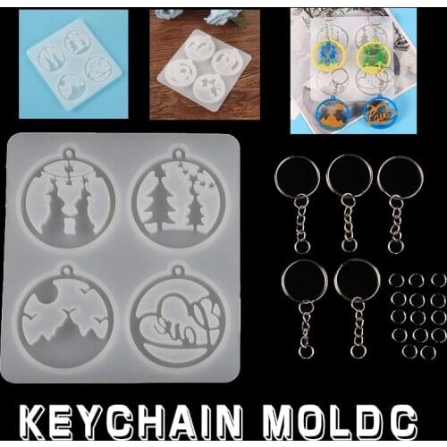 16pcs/set Christmas Keychain Resin Casting Silicone Mold DIY Crafts Keychain Clear Mould Earring Epoxy Pendant Molds&Accessories