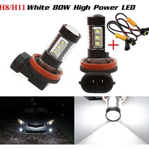 2xh11 h8 Error Free 80W White 6000K LED Cree Chips Led Fog Light Driving Lamp +Load Resistor Bypass Wiring For BMW E90 2005-2012