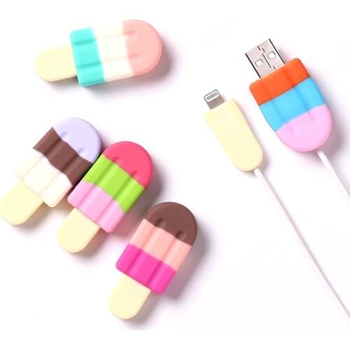 40pcs cute cartoon ice cream cable charger protector cargador set for iphone USB cord protector free shipping