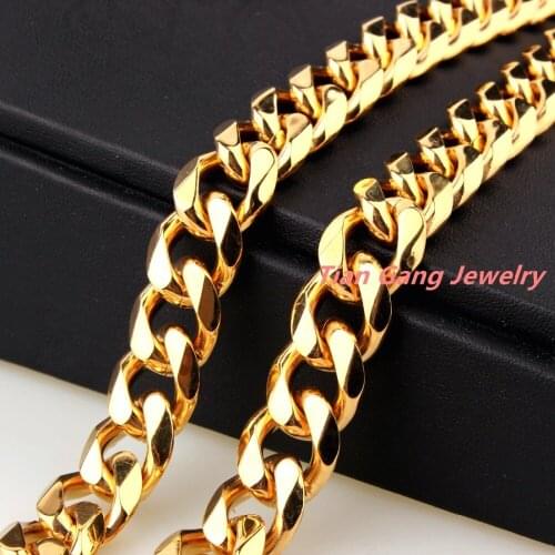 7-40" 15mm High Quality Unisex Jewelry Gold Chain Necklace Mens Womens 316L Stainless Steel Curb Cuban Chain Gift