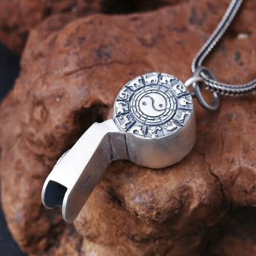 925 Sterling Silver Ornaments Men Women Personality 12 Zodiac Gossip Whistle Pendant Thai Silver Vintage Chain Pendant