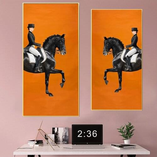 Abstract Brown Horse Female Knight Canvas Print Painting Poster Cool Wall Art Wall Pictures for Living Room Home Decoration
