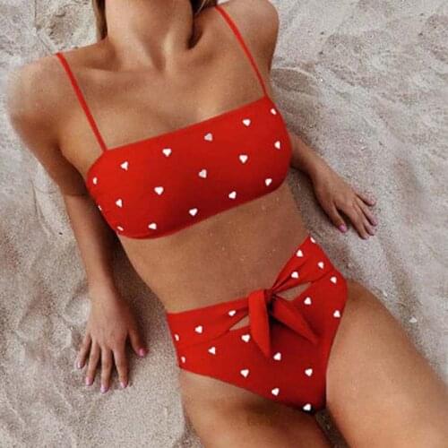 Bikini 2021 Fashion bikini set sexy bikini Womens swimwearSplit Shoulder High Waist Love Print Bikini Swimsuit