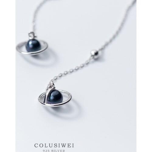 Colusiwei Planet Dangle Earrings with Charm 925 Sterling Silver Saturn Long Tassel Drop Earrings for Wome Men Unisex Jewlery