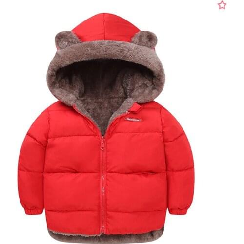 2020 Winter Kids Down Coats Fashion Plus velvet Jacket for Baby Boys Warm Coat Children Cute Ears Hooded Parkas Toddler Clothes