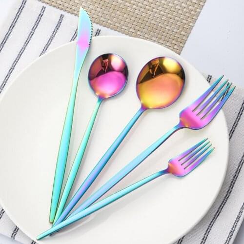 20pcs Upscale 5 colors Dinnerware Set Stainless Steel Tableware Set Knife Fork Coffee Spoon Flatware Set Dishwasher Safe Cutlery