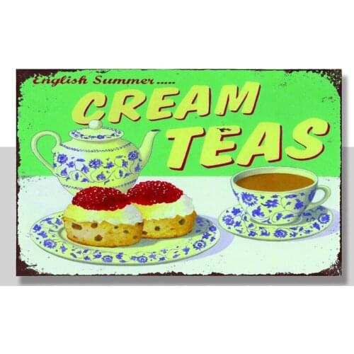 Cream teas cafe kitchen Retro Metal Wall Plaque Art Vintage tin Sign tin