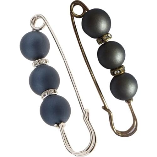 MagiDeal 2Pcs ABS Pearls Rhinestone Beads Safety Pin Brooch Clip Scarf Hat