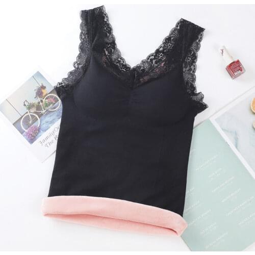 Women 2021 Autumn Winter Fashion Sexy Lace V-neck Vest Tops Female Bottoming Sling Vest Tops Ladies Thermal Underwear Tops E301