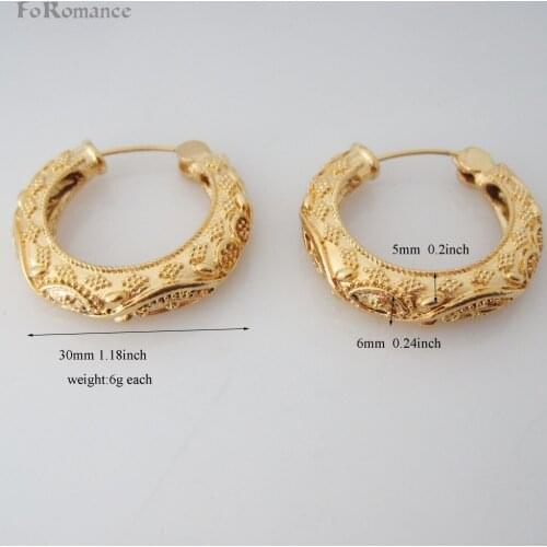 MIN ORDER 10$/CAN MIX DESIGN/ 5 STYLES BAND HOOP EARRING WITH DIFFERENT PATTERN - YELLOW GOLD GP HOOP DIAMETER 30MM 1.18INCH