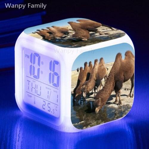 Desert Camel alarm clock large screen multifunctional luminous clock 7 color change LED digital clock birthday gift for Kids