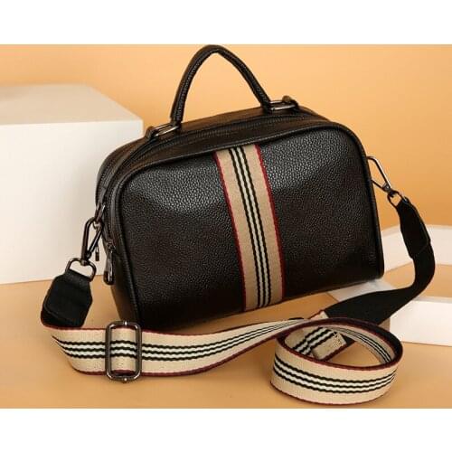 Fashion Stripe Shoulder Bag Female Contrast Color Crossbody Bag Vintage Handbag Wide Shoulder Belt Messenger Bags Shopping Pouch