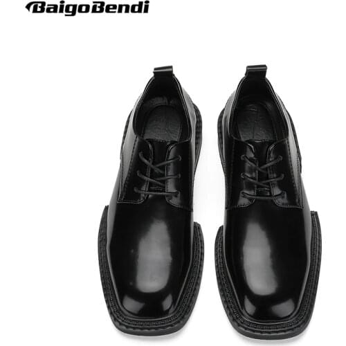 YOUNG MAN Trendy Pu Lether Shoes New Design Square Toe Lace-up Men Basic Daily Oxfords Cool