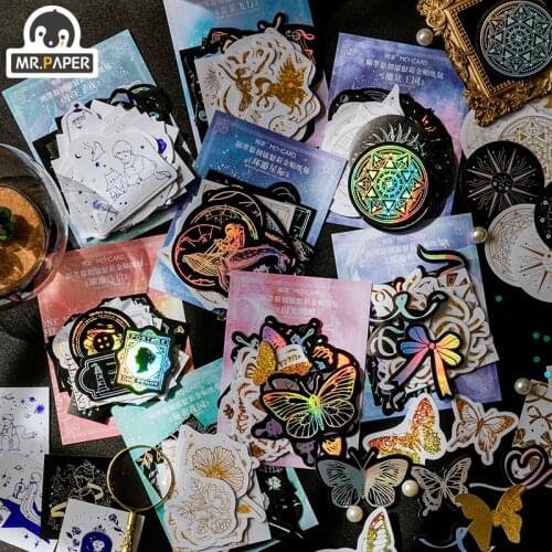 Mr.Paper Starlight Fantasy Series Stickers Coated Paper Hot Stamping Gold Sticker Pack Handbook Material DIY Decorative Stickers