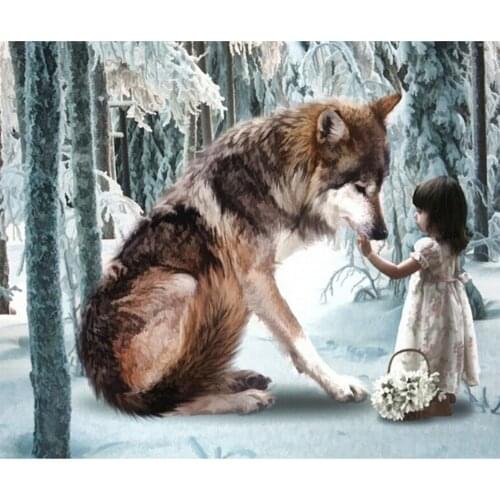 Cross Stitch Kit DIY Diamond Embroidery Girl and wolves Full Square/round Diamond Painting Mosaic Home Decor