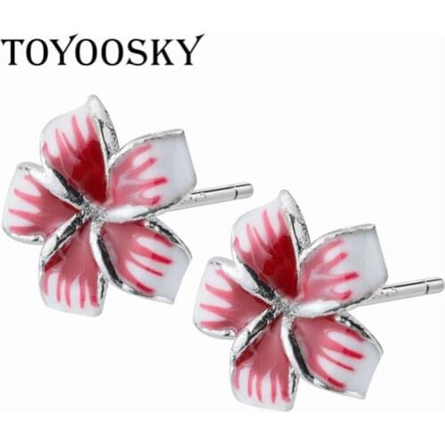 New Romantic Red Color Jewelry Five Petals Flower Shape Earrings 925 Silver For Valentines Day Gift For Girls Kids Lady 2019