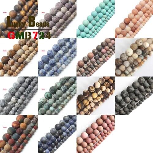 Natural Round Matte Stone Beads Blue Sodalite/Pink Aventurin Loose Bead For Jewelry Making Diy Bracelet Necklace 4/6/8/10mm 15