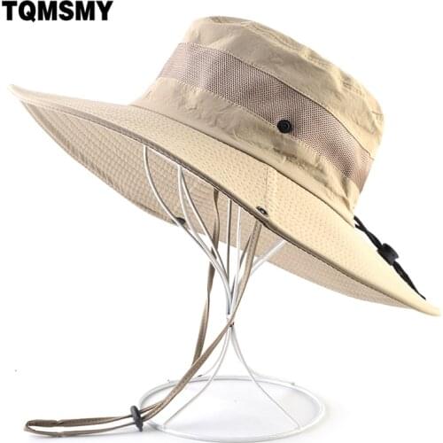 Mens Summer Bucket Cap Breathable Wide Brim Sun Hat Outdoor Hiking Solid color Hat Fishmen Protection Sunhat Anti-UV Bob Cap