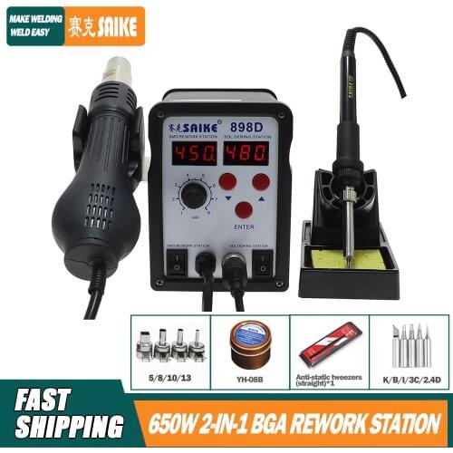 SAIKE 898D 8586soldering station hot air station soldering iron station SOIC CHIP QFP PLCC BGA rework station