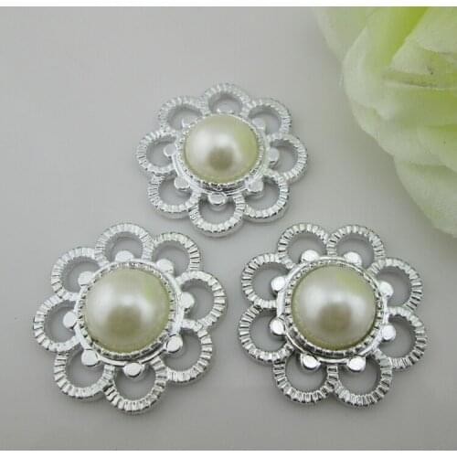 PB18 35mm)20pcs Ivory Pearl Rhinestone Crystal Buckle Plastic Button For Craft