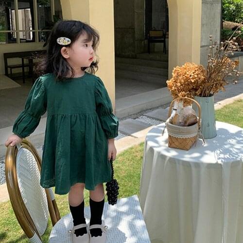 Baby Girls Solid Retro Princess Dress 2021 Spring New Children Cotton Casual Clothing Brief Fashion, #9400