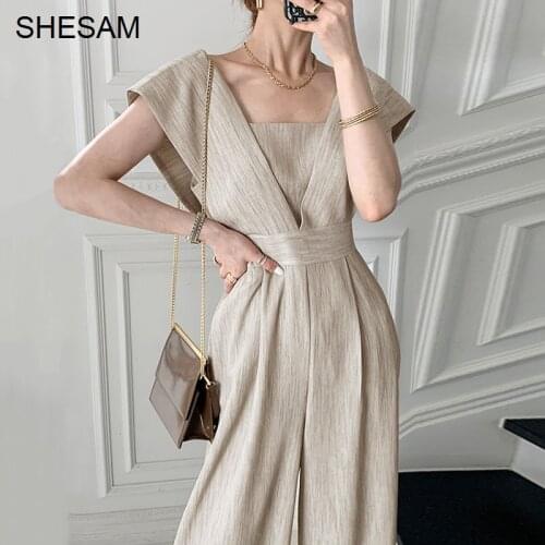 Chic South Korea Summer Dress Light Mature Style Unique Square Design Versatile High Waist Wide Leg Casual One-piece Pants