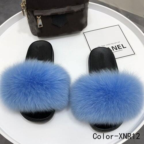 Natural fur fox fur slippers summer flip flops ladies furry sandals fluffy fur slippers ladies household fur slippers luxury sof