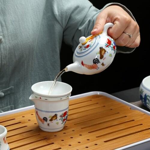Jingdezhen GUCI Blue and White Porcelain Tea Set Chicken Cup Kung Fu Tea Set Ming Chenghua Clashing Color Antique Tea Set