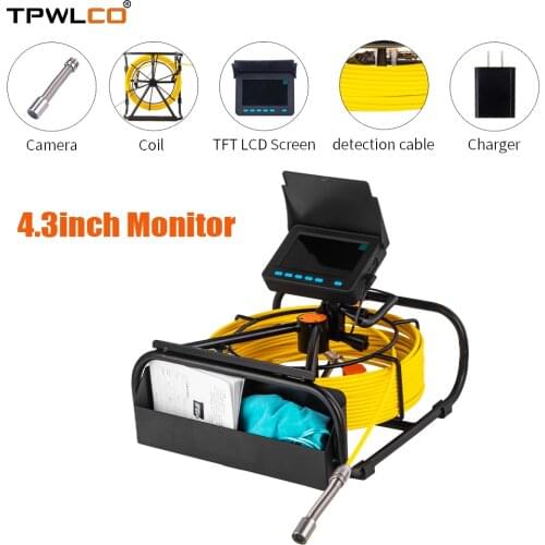 Drain Pipe Endoscope Inspection Camera 4.3 Inch Monitor Sewer Industrial CCTV with DVR/10M/20M/30M/40M/50M Cable