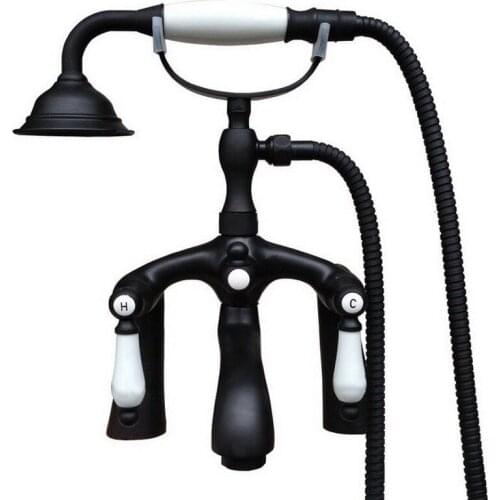 Black Oil Rubbed Bronze Bath Clawfoot Tub Mixer Tap Faucet Hand Shower Double Ceramic Handles Deck Mounted mtf514