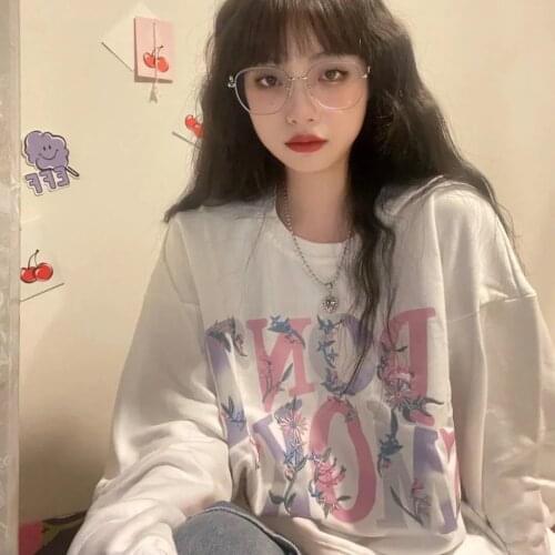 Letter Printing Sweatshirts For Women Hoodie Thin 2021 Autumn Female White Oversized Hoodies Teen Girl Crewneck Long Sleeve Tops