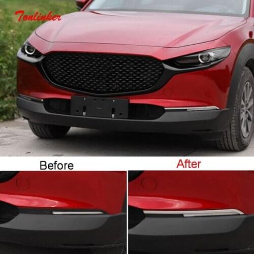 Tonlinker Exterior Car Front Fog Light Cover Case Stickers for MAZDA CX30 2020 Car Styling 2 PCS Stainless steel Cover Stickers