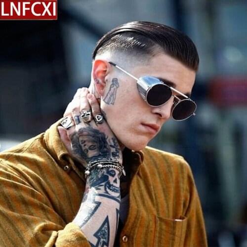 LNFCXI Vintage Steampunk Sunglasses Men Brand Design Round Glasses Steam Punk Metal Sunglasses for Women UV400 Gafas De Sol