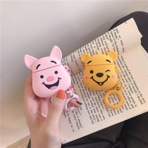 Cute Pooh bear airpods pro protective cover cartoon apple 1/2/3 generation headset cover pig silicone shell