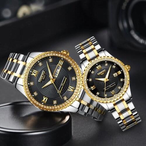 NIBOSI Black Couple Watches Top Brand Luxury Mens Watches Auto Date Quartz Wristwatch Relogio Masculino Gifts for Lover 1pc