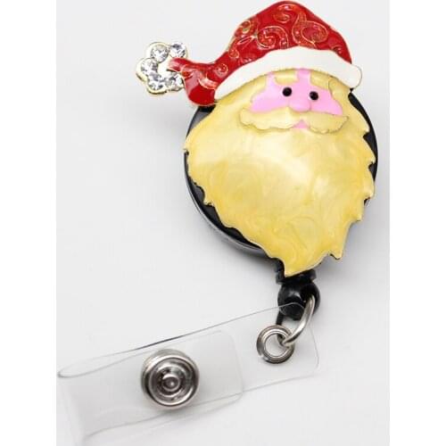 10pcs/lot cute style Christmas gift santa and reindeer metal retractable ID badge holder