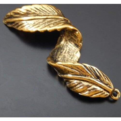 10PCS Antique Gold Alloy Curled Leaf Man Bracelet Charm Necklace Pendant Jewelry Making 44*14*8mm Handmade Crafts Jewelry 50124