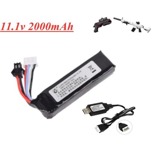 11.1v 2000mAh 451865 Lipo Battery for Electric Water Guns Battery RC Helicopter 3S Lithium Polymer Battery Charger SM-2P Plug