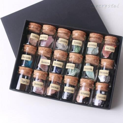18pcs Color Stone Specimen Collection Crystal Bottle Set Gift Box