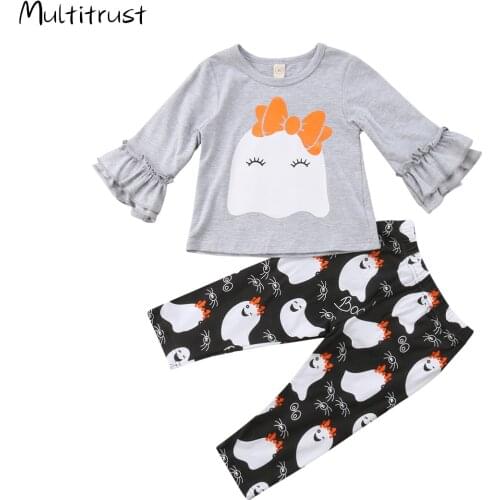 Halloween 2PCS Outfit Kids Baby Girl Warm Print Butterfly Sleeve Top+Long Pants Leggings Casual Clothes