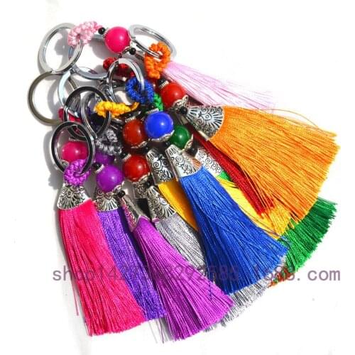 2016 New Style Handmade Chinese Tassel Keychain car Decoration Key Chains Women Bag Charm Keyrings Wholesale