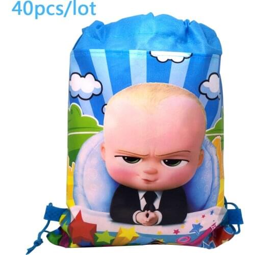 40pcs/lot Baby Boss Design Drawstring Gifts Bags Non-woven Fabrics Mochila Haapy Birthday Party Baby Shower Decoration Backpack