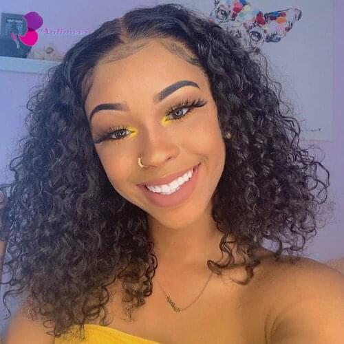Anlimeer hair Lace Front Human Hair Wigs for Black Women, Virgin Curly Human hair Wigs Short Wig Pre Plucked with Baby Hair