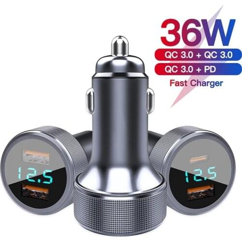 USB Type C PD Quick Car Charger QC3.0 4.0 LED Digital Display Fast Charging For iPhone 12 11 Pro Max Xiaomi Samsung Smartphones