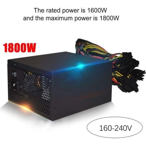 1800W ATX Modular Mining PC Power Supply Supports 6 Graphics Card 160-240V Power Supply Mining Machine Support