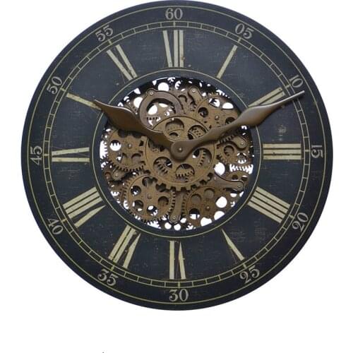 Large Vintage Wall Clock Gear Wood Metal Shabby Chic Mechanical Gear Clocks Wall Home Decor Silent Watch Living Room Gift Ideas